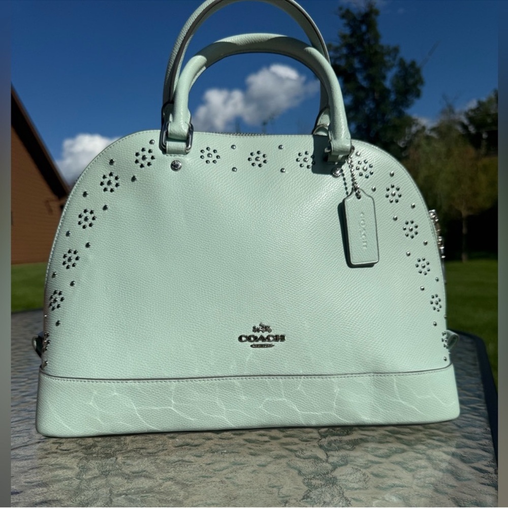 Coach Sierra Dome Seaglass Satchel Studded with Floral Cutouts like new